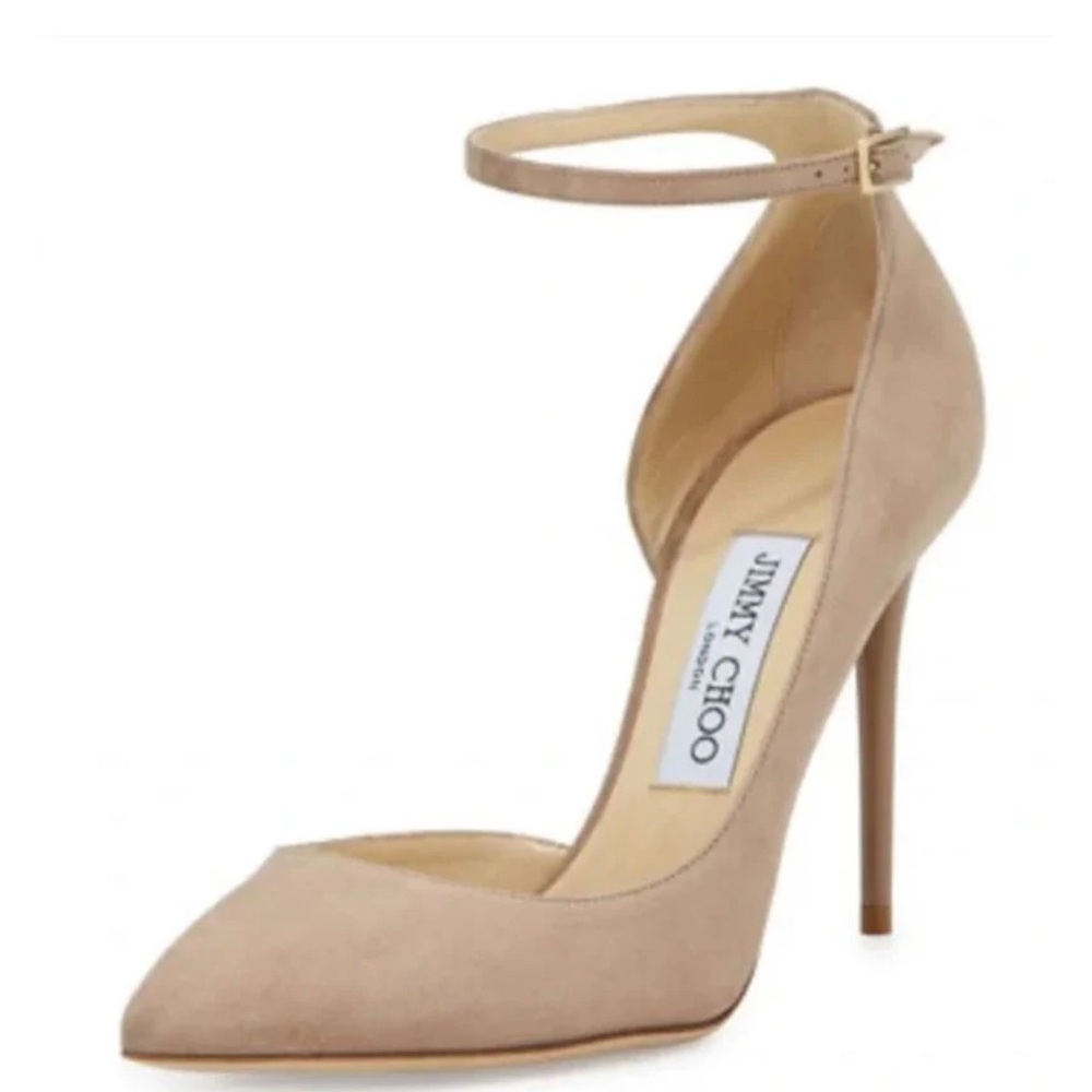 Jimmy Choo Lucy 100mm Suede Ankle Strap Pumps (SZ 40)